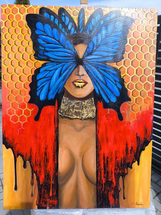 Vând tablou pictat pe pânză "Lady Butterfly" 120x90 cm