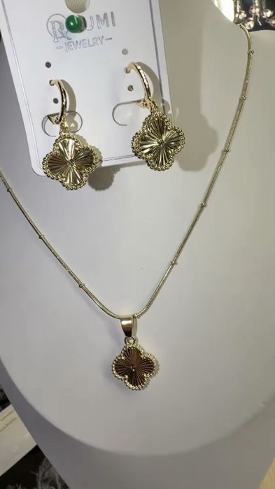 Set van cleef cercei + lant placat cu aur 14k otel inoxidabil