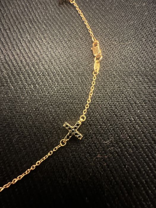 Lanț/ Colier aur roz 14k, decorat cu cruciulițe albe și negre