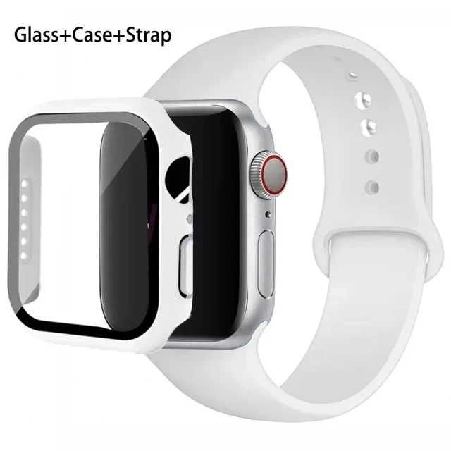 Curea silicon + protectie ecran ceas Apple Watch 10 9 8 7 42/44/45 mm