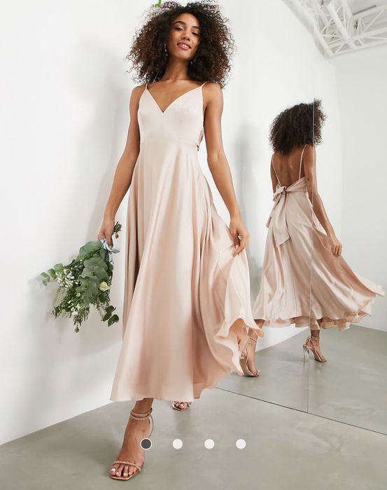 Чисто нова Дамска сатенена рокля ASOS DESIGN – midi, blush