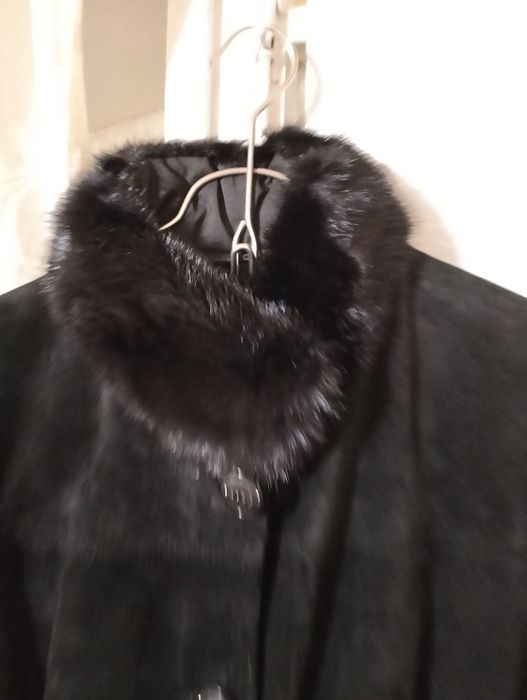Пальто замша натуральное варотник норка отстегивается
