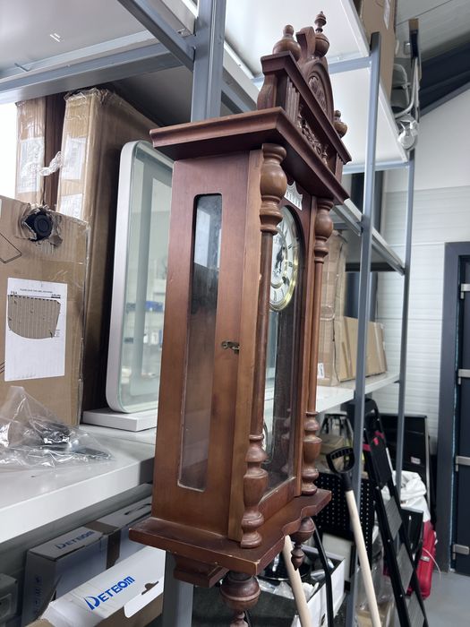 Ceas de perete cu pendul, mecanism mecanic original, lemn masiv de nuc