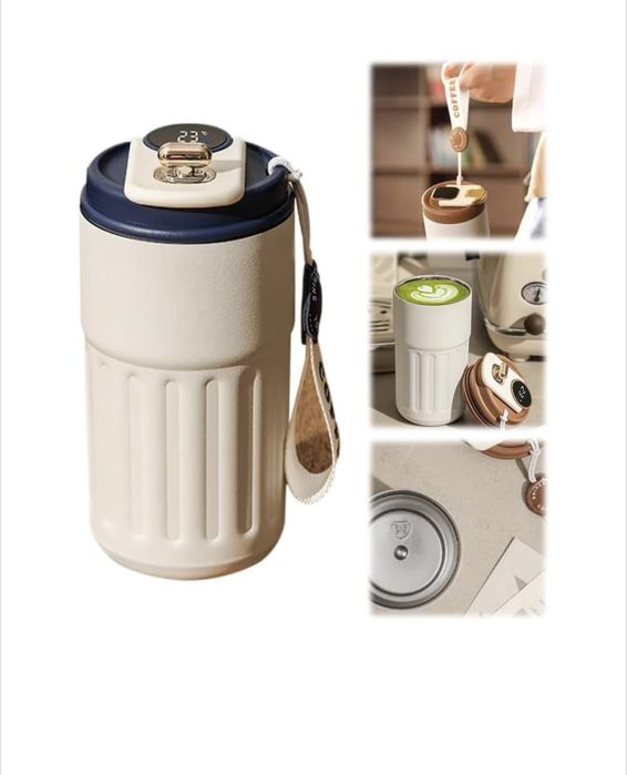 Termos pentru cafea cu afisare a temperaturii, Inox, 450 ml