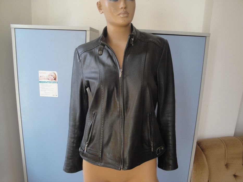 Стилно черно кожено дамско яке, естествена кожа, дамско палто, сако