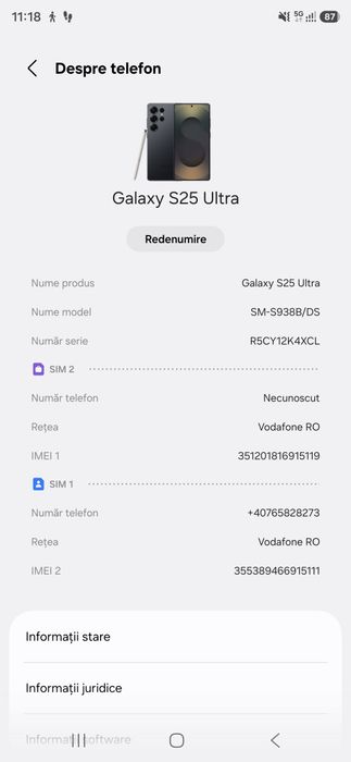 Vand / Schimb Samsung S 25 Ultra  Titanium Jet Black  512 Gb impecabil