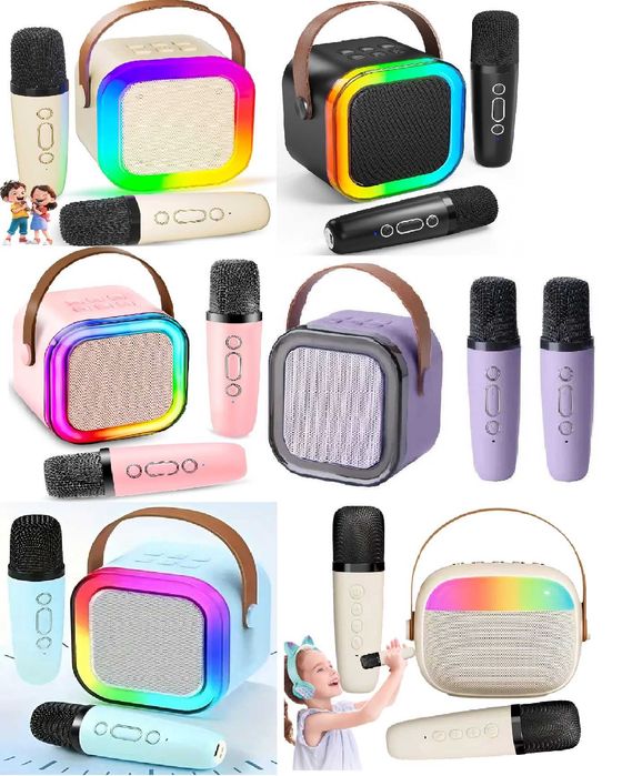 Тонколона с 2 микрофона Караоке машина Високоговорител - 6 цвята