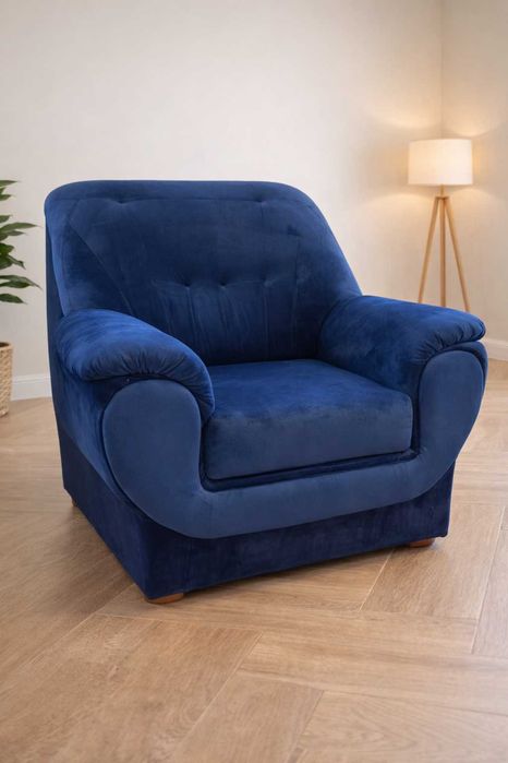 Canapea extensibilă + 2 fotolii – catifea/velur albastru