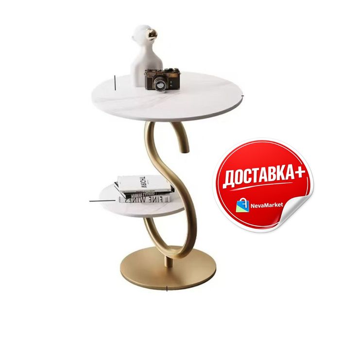 Журнальный столик мраморный в стиле Luxe — бело-золотой и чёрный вариа