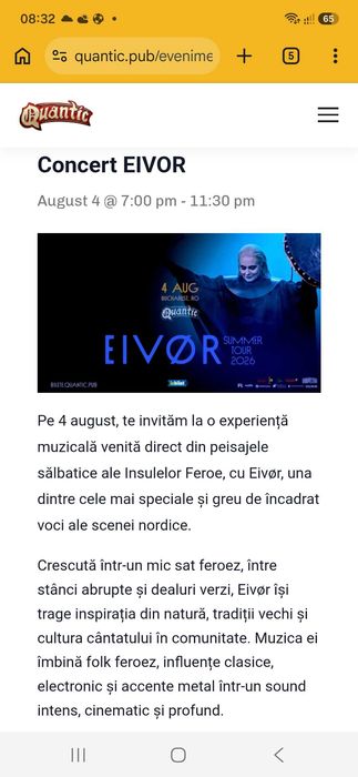 2 bilete EIVOR - Quantic 4 august