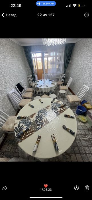 Продам 2 стола с дастарханом и салфетками (20персон)