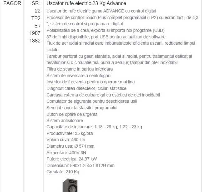 Uscator de rufe profesional FAGOR 23kg