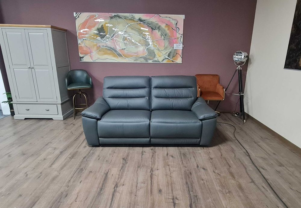 Сив кожен диван тройка "Carter" с електрически релаксиращ механизъм