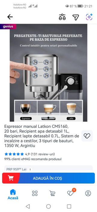 Espressor manual Latki, 20 bar