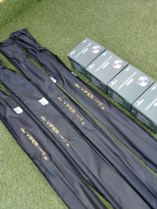Set 4 lansete Viper 3.9m, 3.5 LBS + 4 Mulinete Commander Carp 10000 8