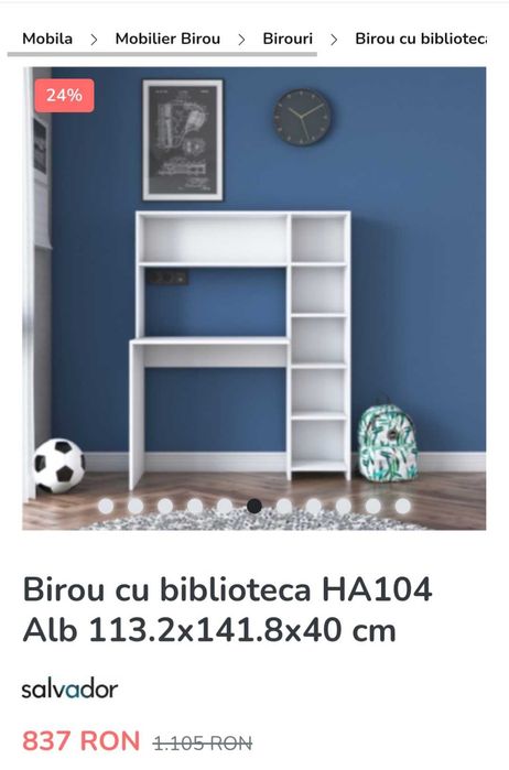 Birou de copii cu etajeră