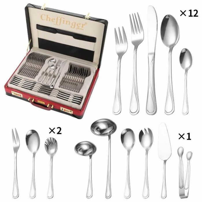 комплект прибори Cheffinger 72 части сребърно/златно покритие в  куфар