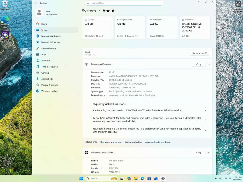 Mini PC HP Elite Slice I5-7500T, 256GB SSD, 8Gb, WIFI, incarcator