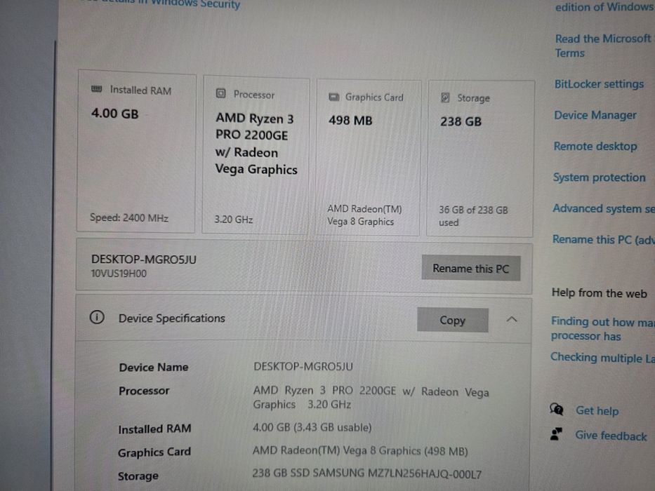 R3 2200ge 4GB DDR4 240gb ssd