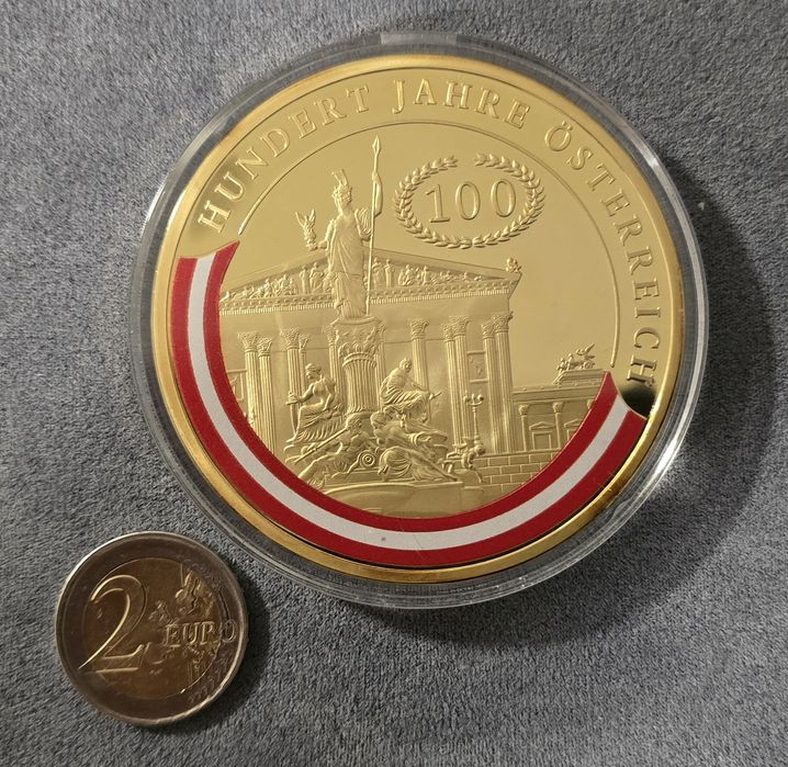 Hundert Jahre Österreich 100 Years Austria 70mm Gold Plated Medallion