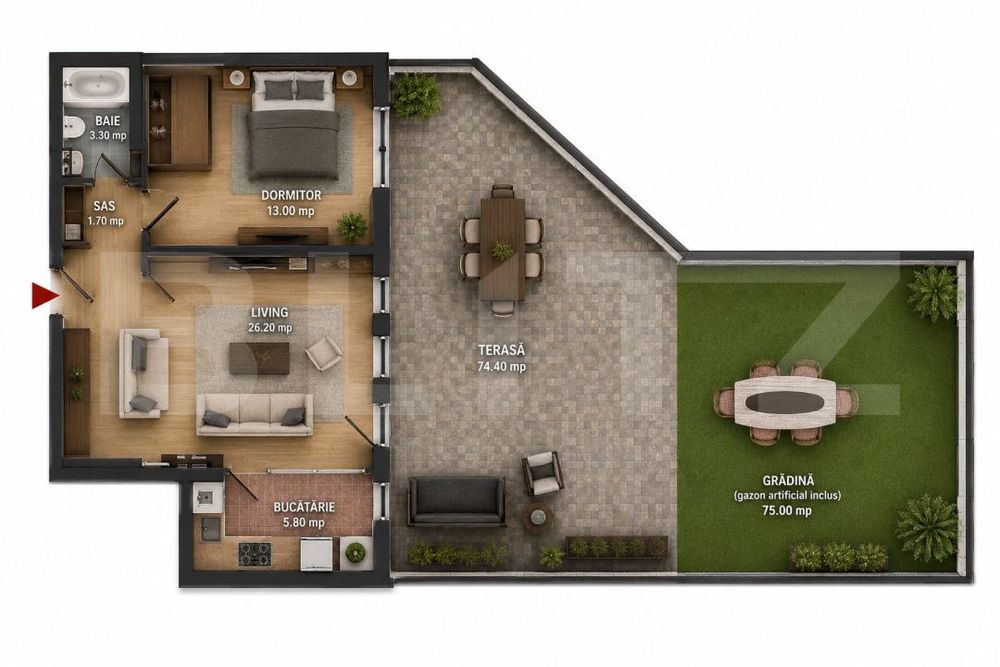 Apartament 2 camere, CF, terasa spectaculoasa 75 mp, Zona Vivo — fotografia 1