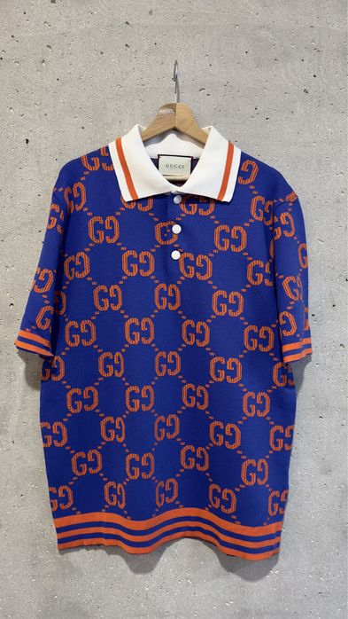 Tricou gucci polo albastru si portocalii colectia noua premium