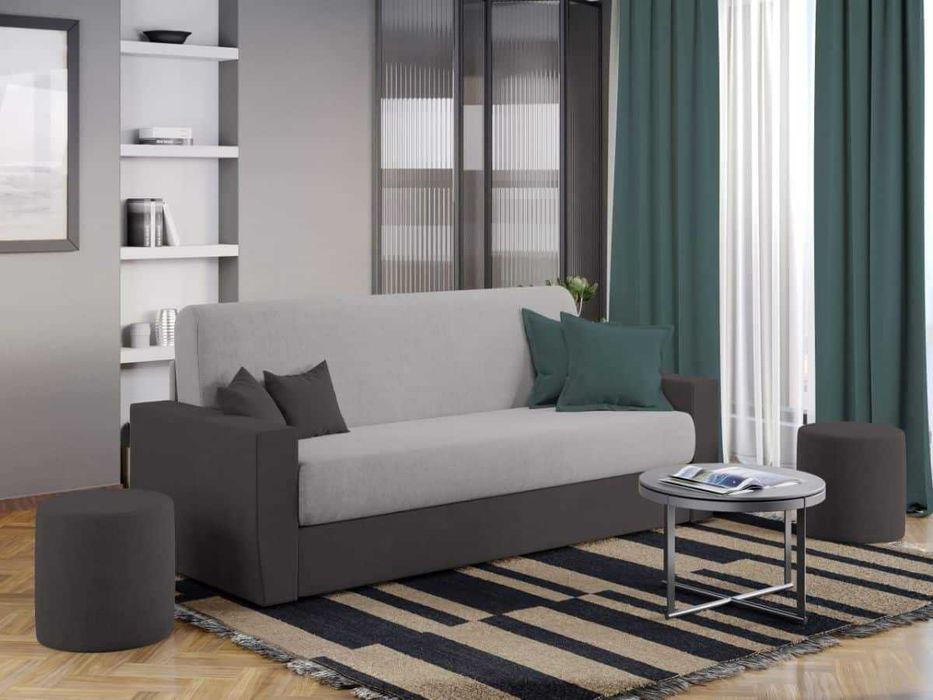 Canapea Corsica Gri/Gri Antracit+Masa Grand Alba+4 Scaune Gri Inchis