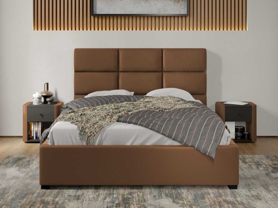 Pat tapitat Cico rabatabil 170 x 114 C1 din piele/stofa Maro Nube 23