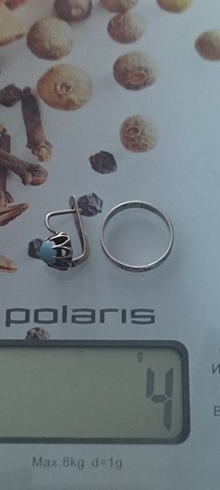 Серебряное кольцо и одна серьга