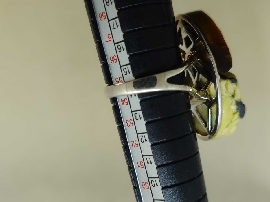 Inel argint (testat) ochi de tigru + jasp galben