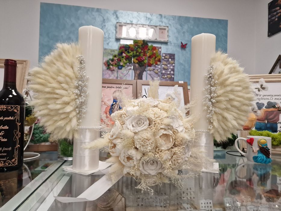 buchet mireasa plus lumanari - set