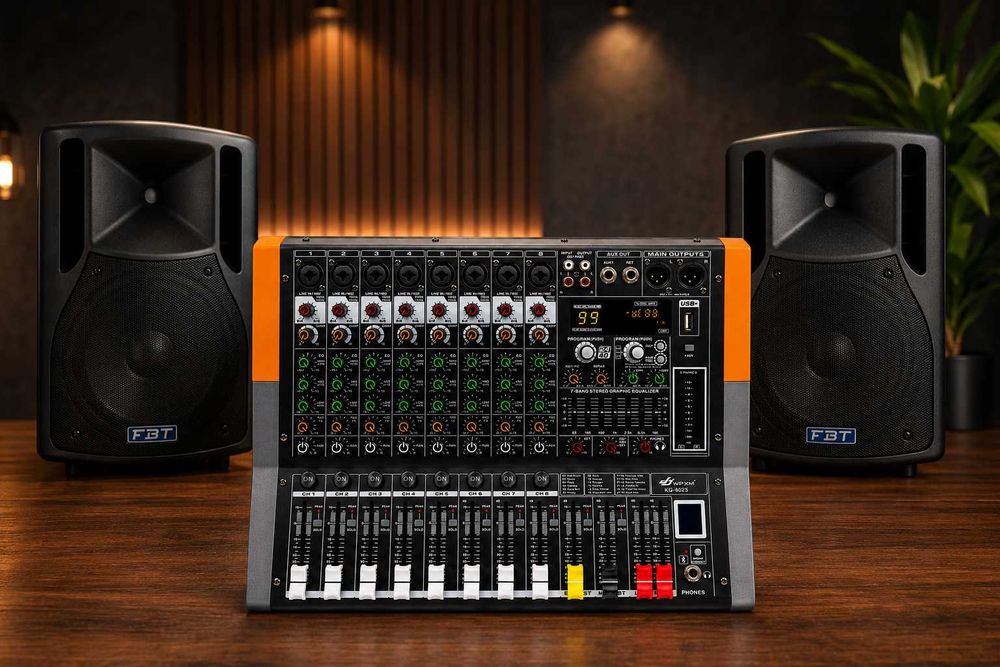 Mixer audio activ 2 x 450W 8 canale Stereo canal 99 Efecte digital DSP Amplificat USB Bluetooth