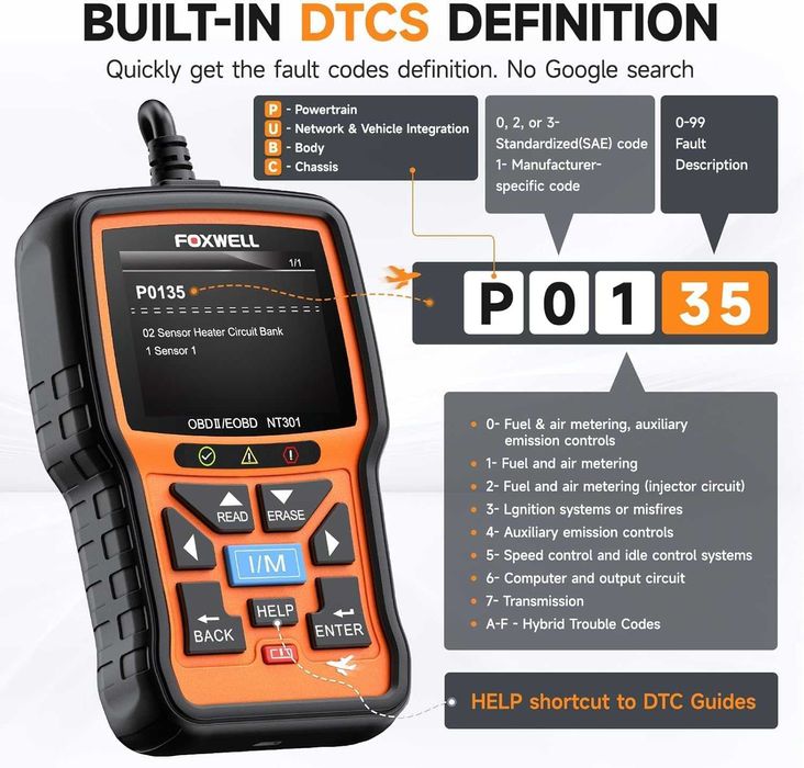 FOXWELL NT301 OBD2 Диагностика за коли Кодочетец
