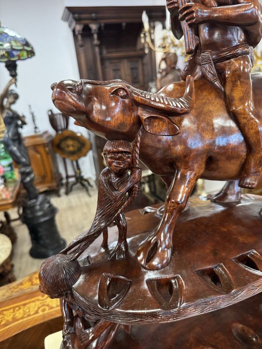 Statuetă veche din lemn masiv sculptata manual – Tematică Asiatică