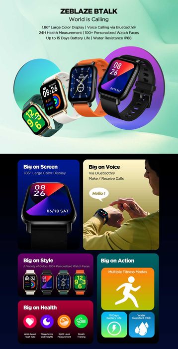 Смарт часовник Zeblaze Btalk , 1,86 HD , Bluetooth разговори, IP68 Бял