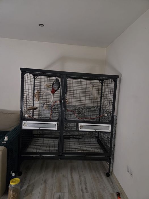Volieră spațioasă modulară, ideală pentru papagali mari, cu separator