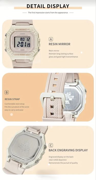 Ръчен часовник Casio White-Pink Mini Square Watch for Women, Girls