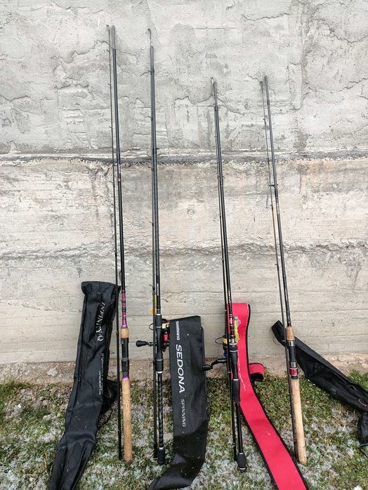 Lansete spinning Shimano pentru pescuit la șalău pe Dunăre.