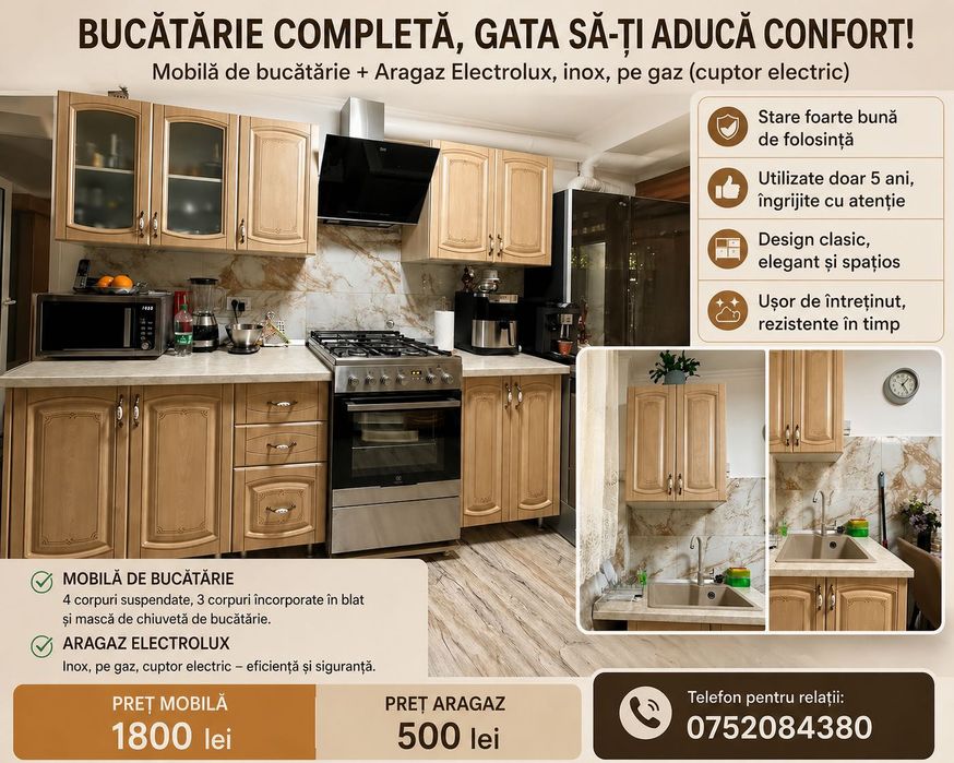 Mobilă de bucătărie și aragaz de vânzare