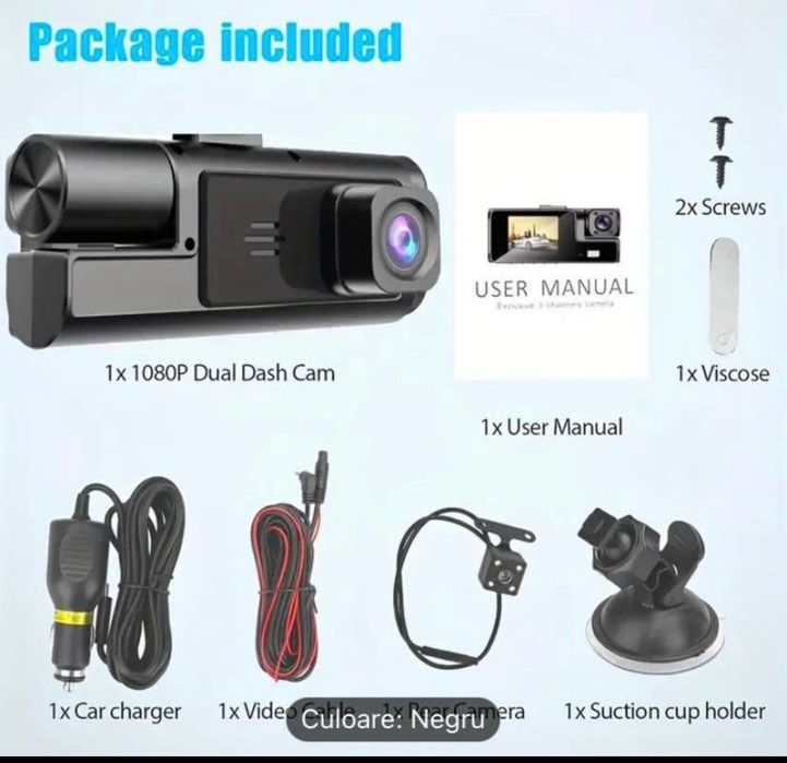Camera de bord HD cu 3 camere + card 32  GB