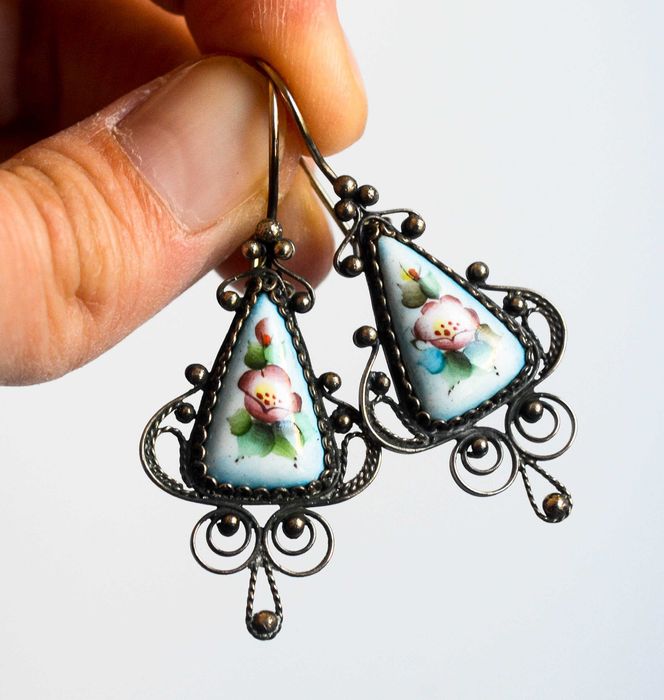 Стари Съветски порцеланови обеци от мелхиор