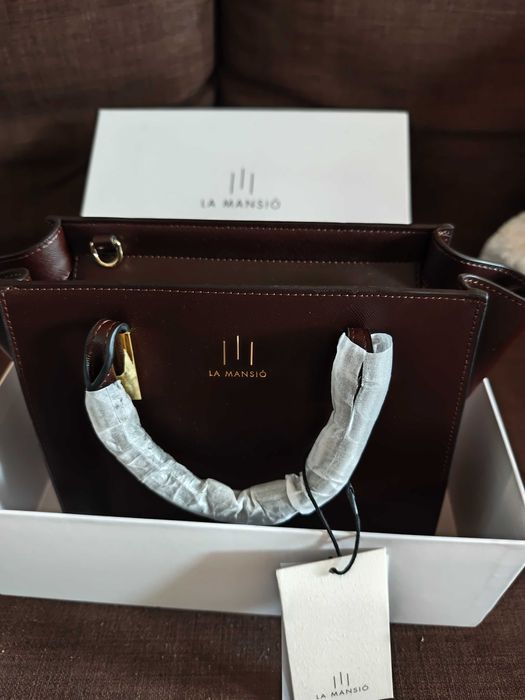 Луксозна дамска чанта La Mansio Petit M – Caramel Saffiano, чисто нова