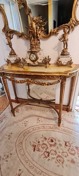 Consola cu/fara oglinda stil Ludovic/secol 19/foita aur/mobila anticariat/vintage