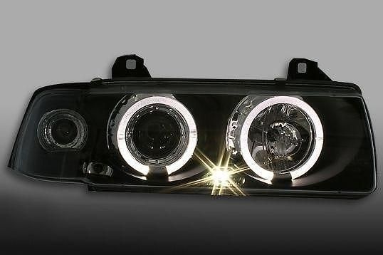 Кристални фарове за BMW E36  Angel Eyes (91-99) 4d sedan - черни