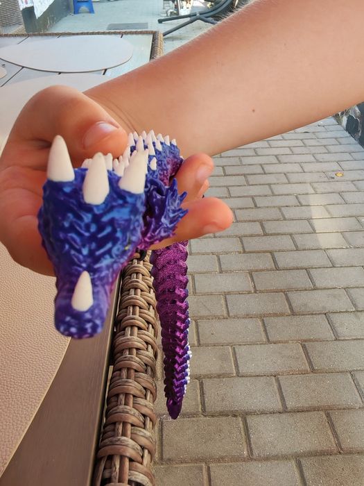 Dragon Articulat / Flexibil Printat 3D, Culoare Cameleon (Mov-Albastru), 30 cm