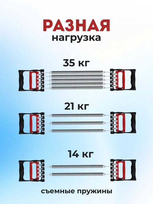 Эспандер тренажер пружинный 2в1. Три уровня нагрузки: 14, 21, 35 кг