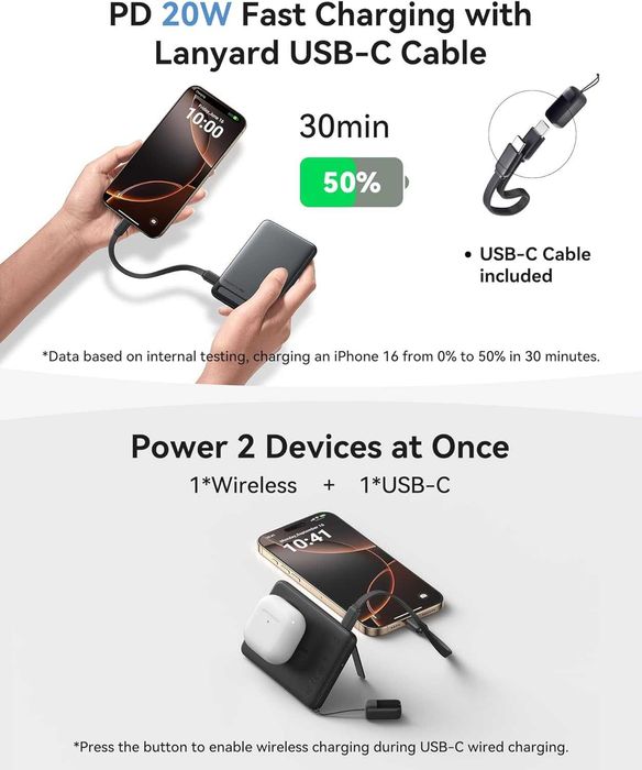 INIU магнитна външна батерия, ултра тънка Qi2 сертифицирана, 5000mAh