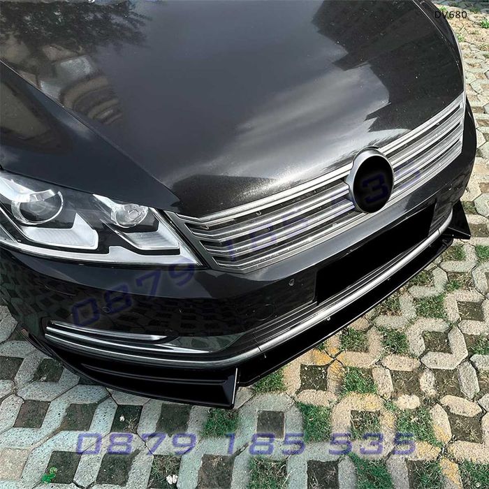 Преден лип спойлер VW Passat B7 Standard 2011–2015 черен гланц DV680 тунинг добавка предна броня пасат tuning spoiler
