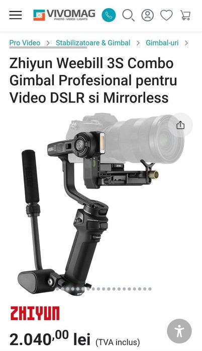 Zhiyun Weebill 3S Combo Gimbal Profesional