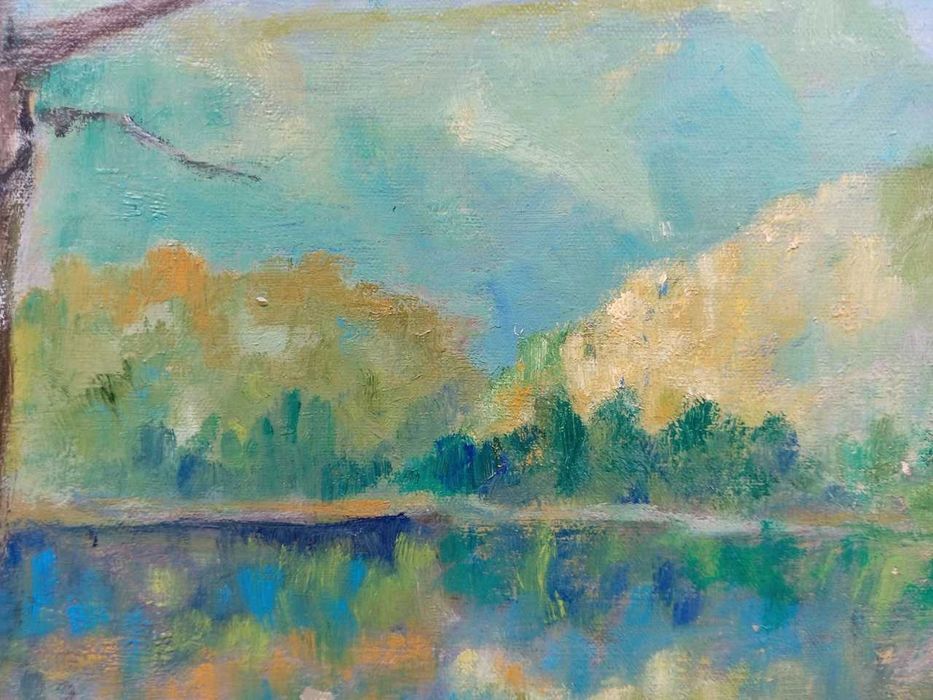 Tablou vechi - lac de munte - semnat Ghiata D